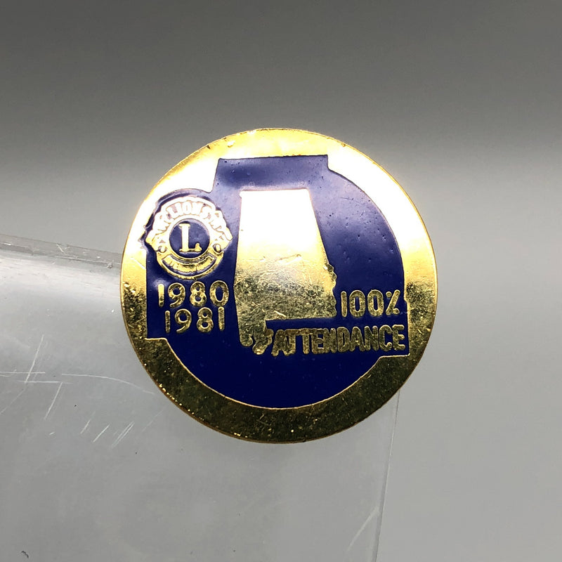 Vintage Lions Club International Lapel Pin 100 Percent Attendance Blue Gold