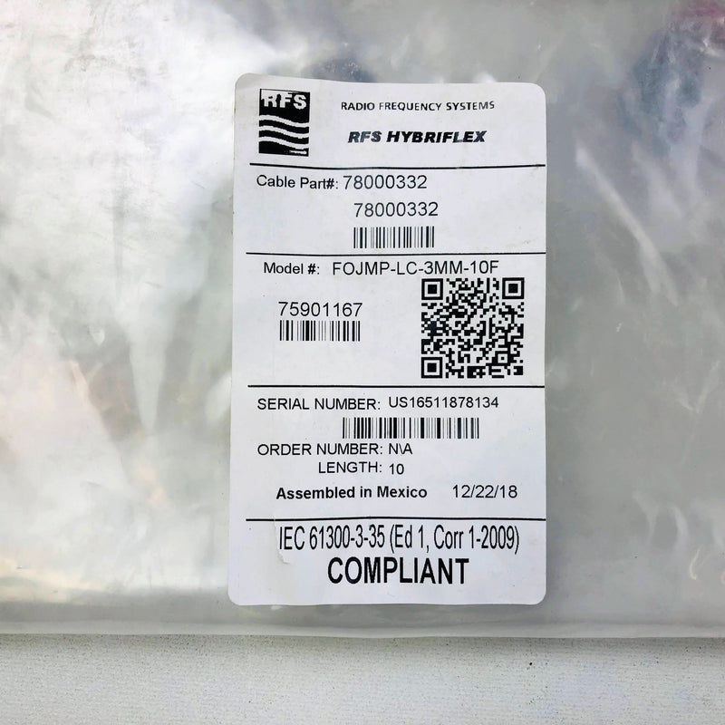 RFS Hybriflex Fiber Optic Cable 3 Pair ODC to LC Connectors 10F FOJMP-LC-3MM-10F