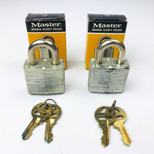 2ct Vintage No 3 Master Lock Padlock 1-1/8" Shackle New NOS Keyed Alike 3573 1