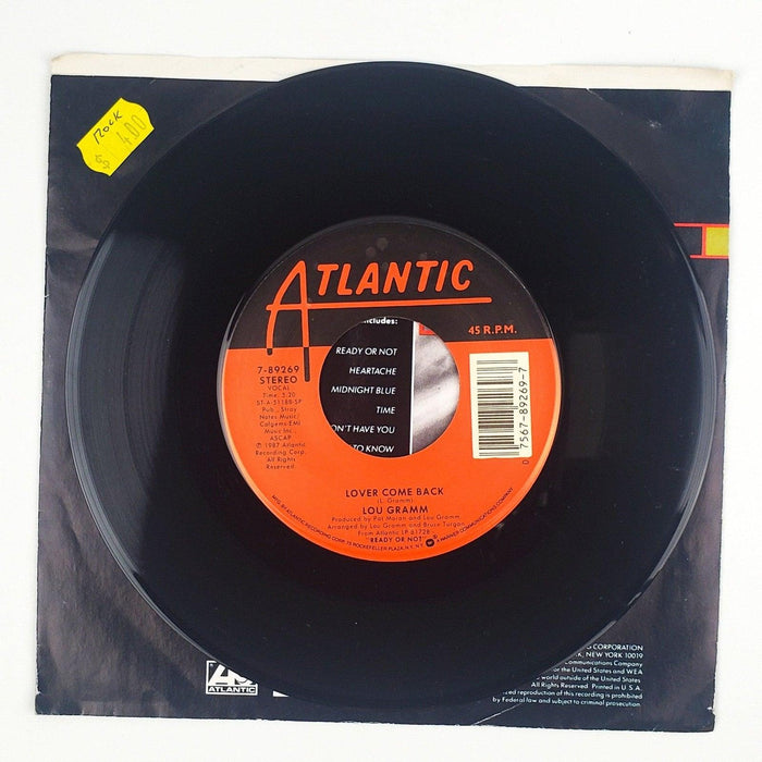 Lou Gramm Ready Or Not Record 45 RPM Single 7-89269 Atlantic Records 1987 4