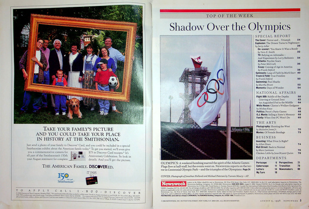 Newsweek Magazine August 5 1996 Atlanta Summer Olympics Terrorist Bombings