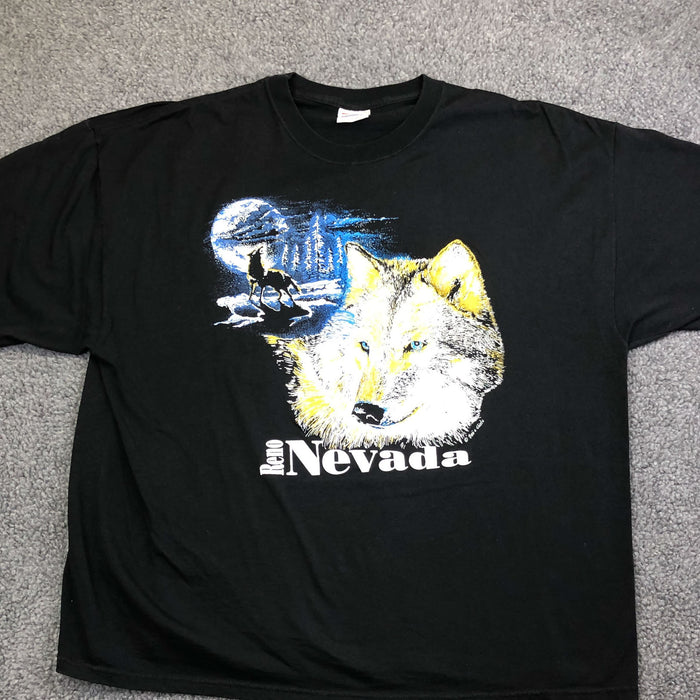 Vintage Reno Nevada T Shirt 2XL Hanes 50 50 Poly Cotton Wolf Howl Moon Souvenir