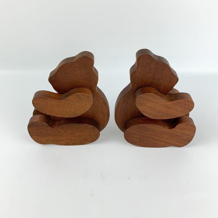 Pair of Wooden Teddy Bear Figurines Folk Art Rustic Cut Out Wood Stained 2