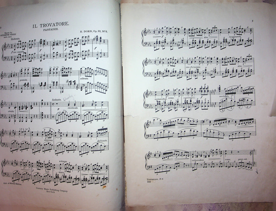 il Trovatore Fantaisie Vintage Sheet Music E. Dorn Op39 No3 1909 Piano Song 2