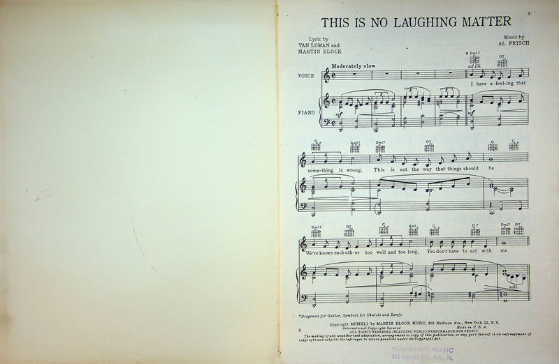 This Is No Laughing Matter Sheet Music Al Frisch Loman Block Piano Vocal 1941 2