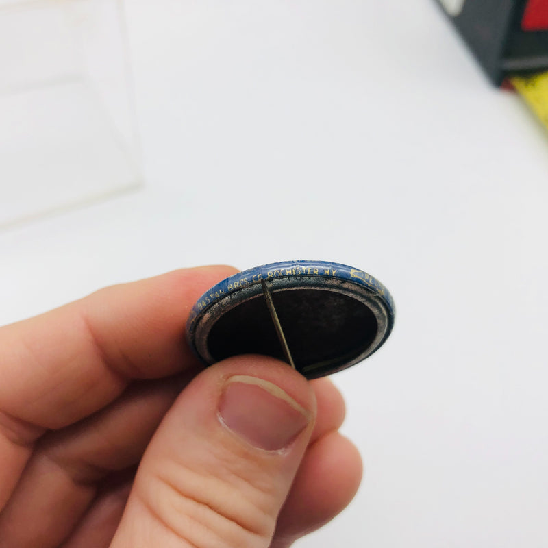 Vintage Gates For Commander Button 1" Bastian Bros Blue Gold Metal