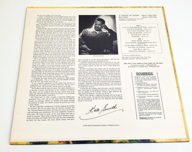 Kate Smith A Touch Of Magic 33 RPM LP Record RCA 1965 LPM-3308 2