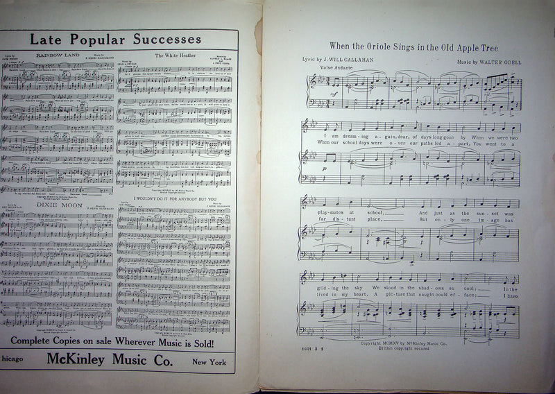 Sheet Music When The Oriole Sings In The Old Apple Tree J W Callahan W Odell 3