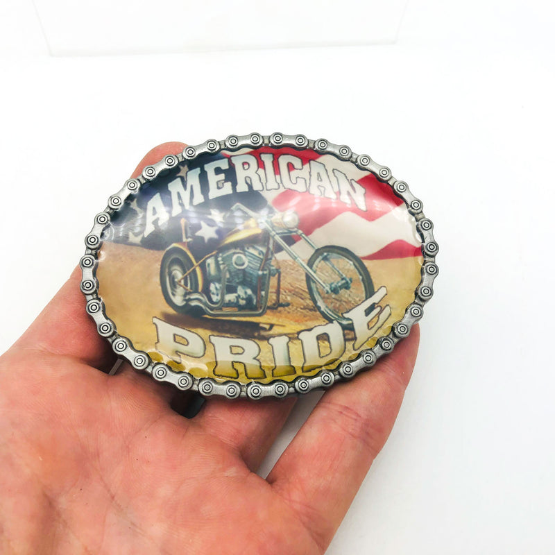 Pewter Belt Buckle V-Twin Power American Pride Motorcycle Biker Flag Eagle Wings