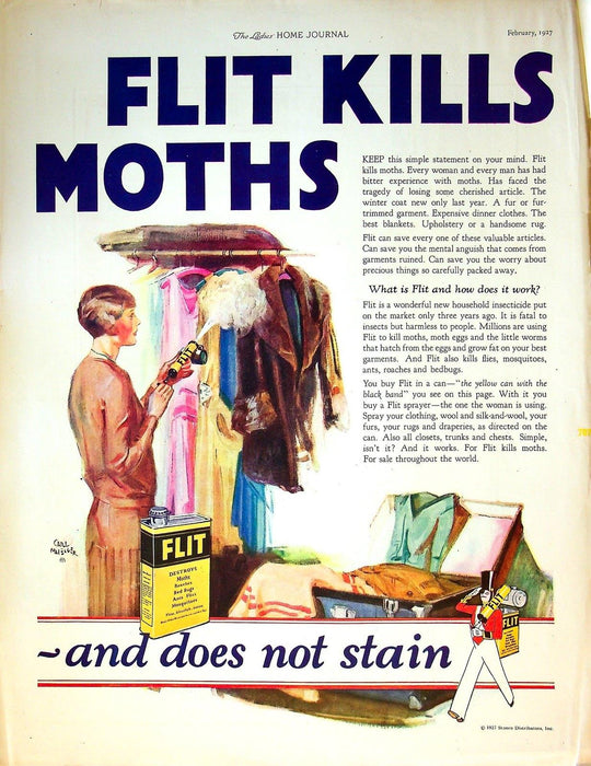 1927 Stanco Flit Insectiside Print Ad "Flit Kills Moths" 14"x10" 1
