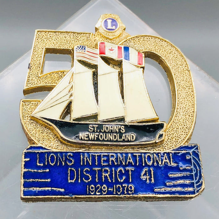 Vintage Lions Club Lapel Pin Pinback St Johns Newfoundland 50th Anniversary Boat