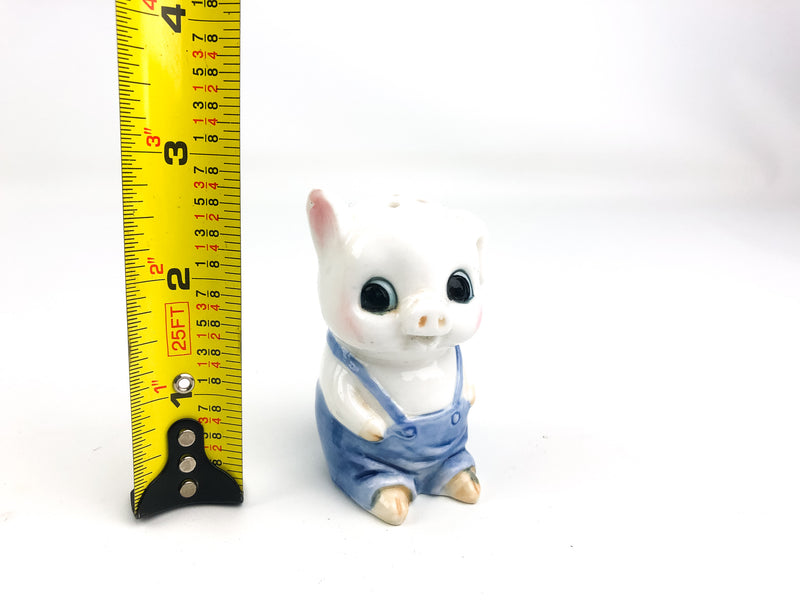 Porky Pig Salt & Pepper Shaker Little Piggy Rosy Cheeks Blue Overalls 3"