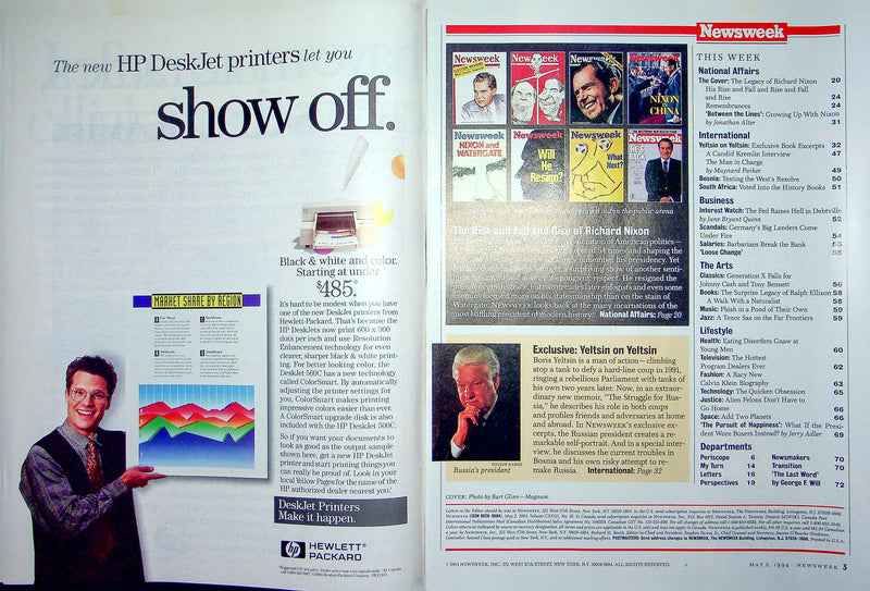 Newsweek Magazine May 2 1994 Richard Nixon Dead Boris Yeltsin Russia Book