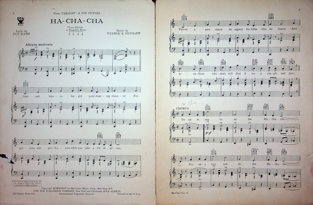 Ha Cha Cha Sheet Music Werner Richard Heymann Piano Vocal 1934 Caravan Song 2