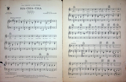 Ha Cha Cha Sheet Music Werner Richard Heymann Piano Vocal 1934 Caravan Song 2