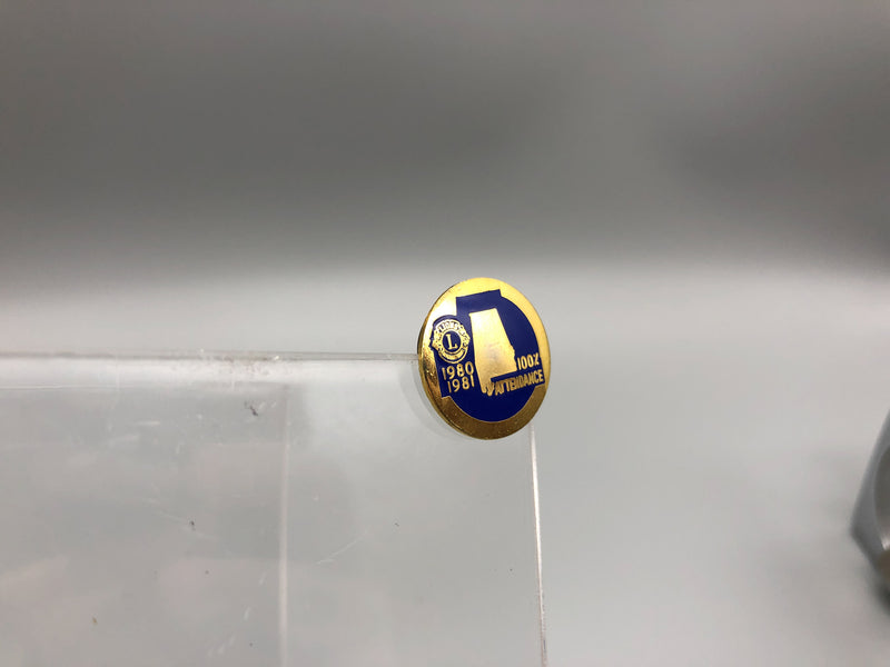 Vintage Lions Club International Lapel Pin 100 Percent Attendance Blue Gold