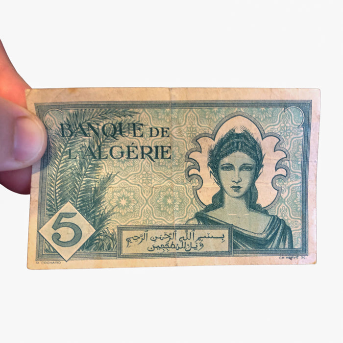 WW2 Cinq 5 Francs Banque de L Algerie Currency Bank Note Banknote 16-11-1942