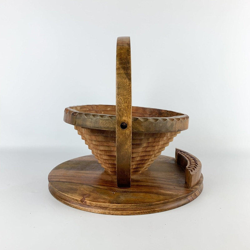 Vintage Carved Wood Collapsible Basket Trivet Saudia Arabia 5