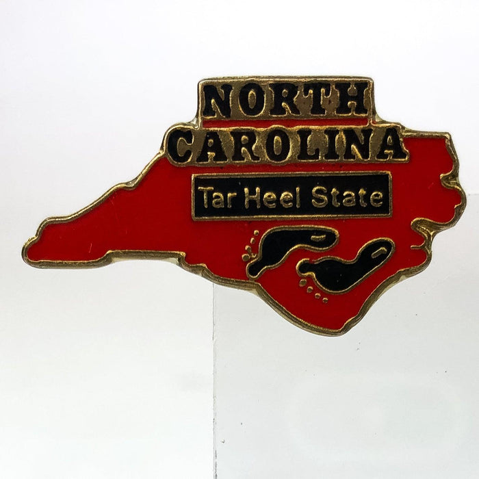 Vintage North Carolina Pin Pinback Tar Heel State Black Footprints Outline Red 1