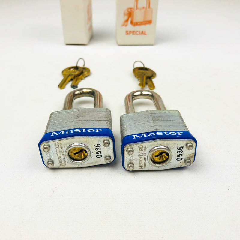 2ct Vintage No 3 Master Lock Padlock 1-7/8" Shackle Special New Keyed Alike 0536