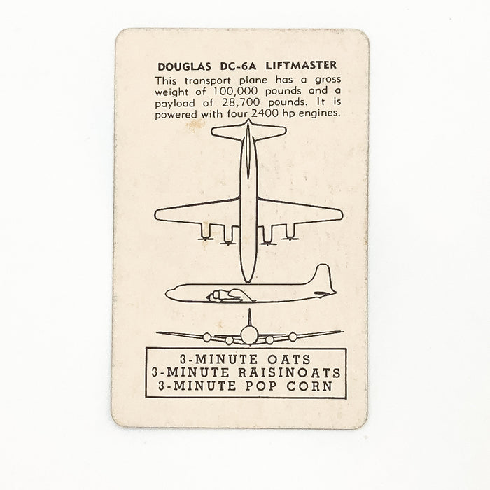 1950s 3 Minute Oats Airplane Douglas DC-6A Liftmaster Aviation Color Photo Card 4