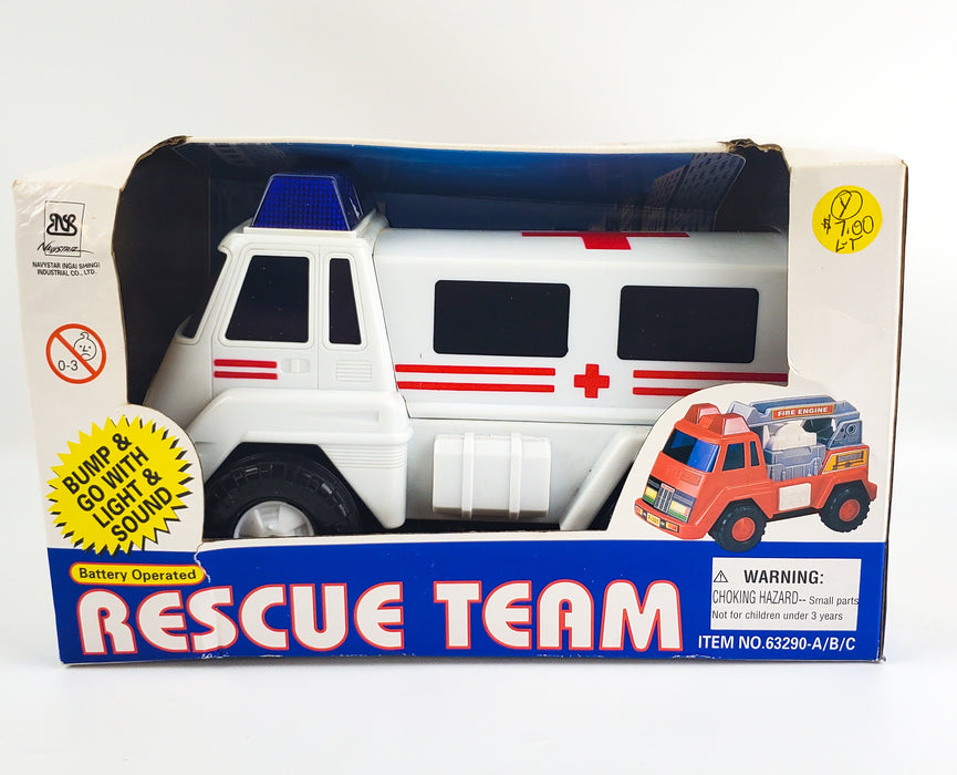 Battery Operated Rescue Team Ambulance Toy 9" Bump & Go w/ Light & Sound NEW