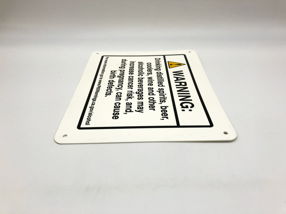 Warning Sign Plaque California Prop 65 Alcoholic Beverages Cancer Birth Defects