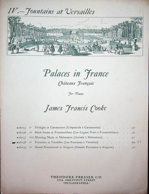 Fountains at Versailles James Francis Cooke Vintage Sheet Music 1934 Presser 1