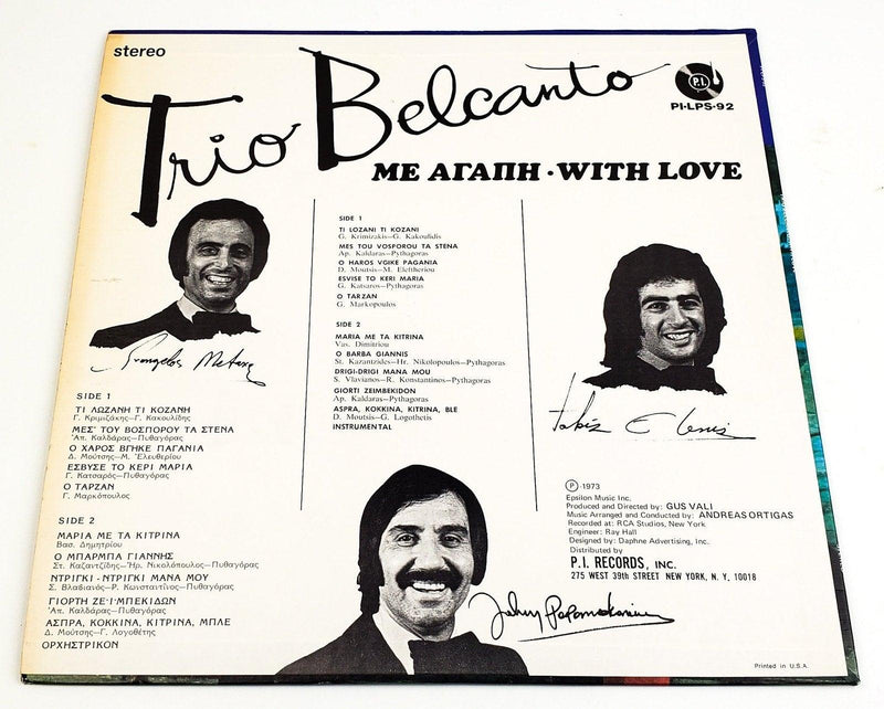 Trio Belcanto Με Αγάπη With Love 33 RPM LP Record P.I Records 1973 LPS 92 2