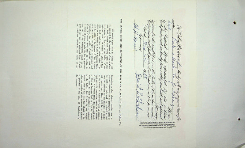 Reiter Dairy Company Stock Certificate Bond Scripophilly Akron Ohio 1969 No 352