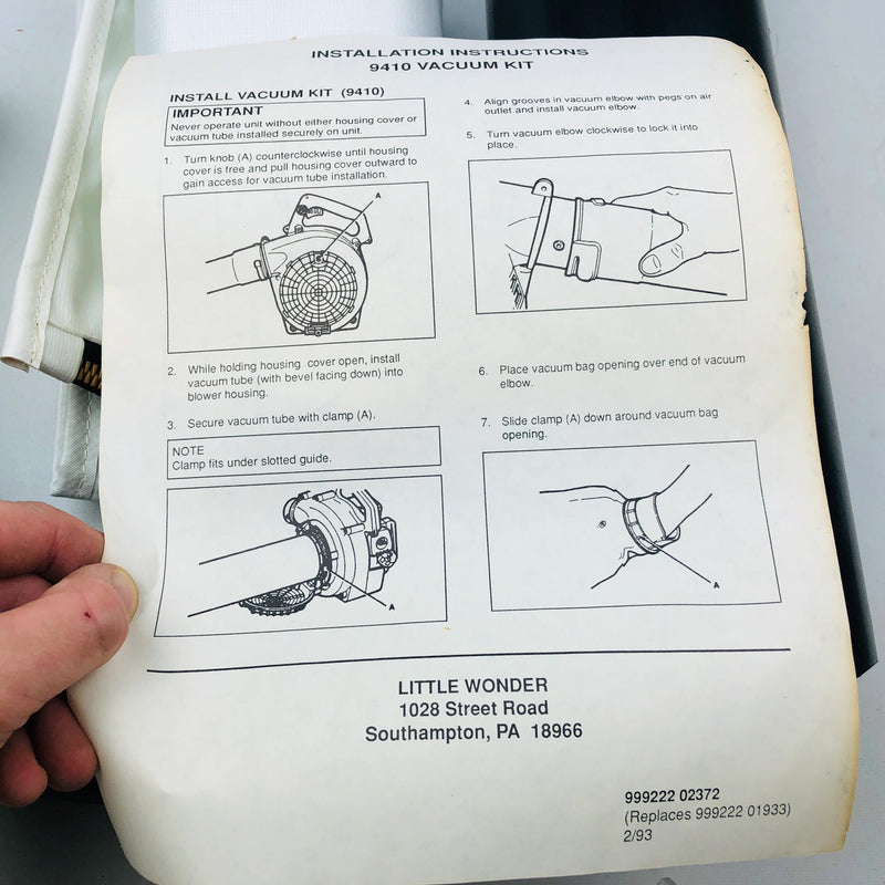 Little Wonder 9410 Vacuum Kit For Leaf Blower 999222 02372 Replaces 999222 01933