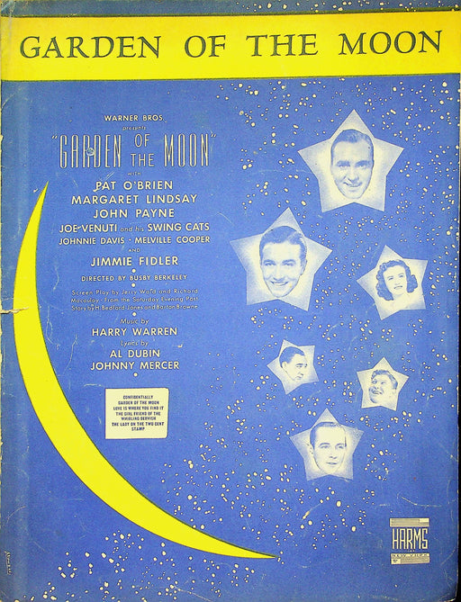 Garden of the Moon Sheet Music Harry Warren Warner Bros Movie Film 1938 O'Brien 1