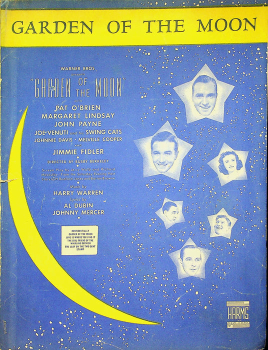 Garden of the Moon Sheet Music Harry Warren Warner Bros Movie Film 1938 O'Brien 1