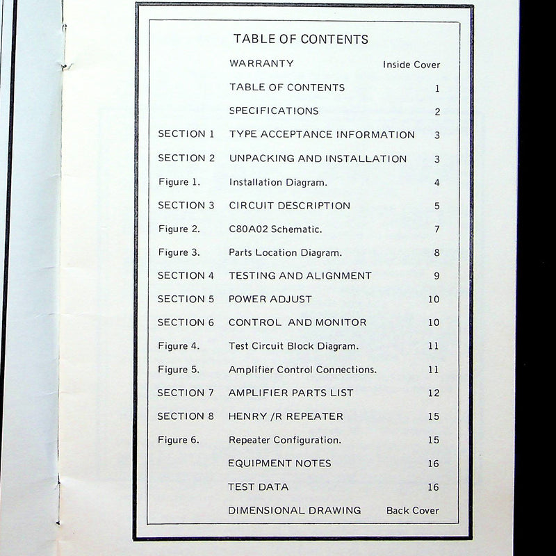 Henry Tempo Solid State VHF Amplifier Manual for C80A & 80A Series Models