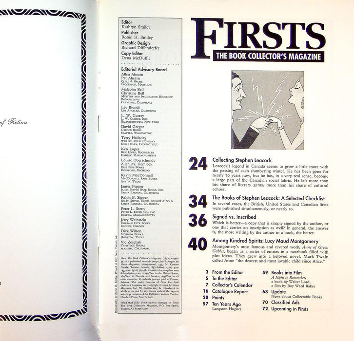 Firsts Magazine March 2002 Vol 12 No 3 Collecting Stephen Leacock 2