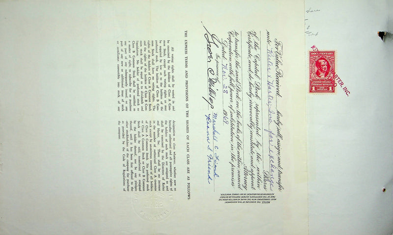 Reiter Dairy Company Stock Certificate Bond Scripophilly Akron Ohio 1966 No 282