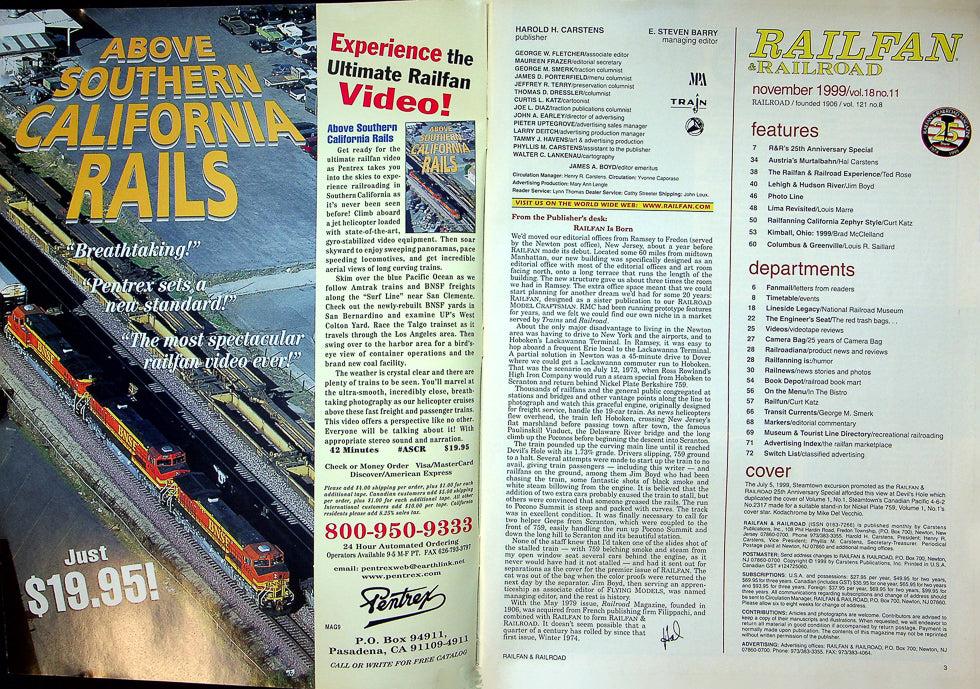 Railfan & Railraod Magazine November 1999 Vol 18 No 11 25th Anniversary Issue