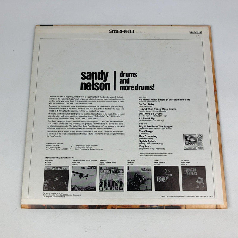Sandy Nelson Drums and More Drums! Record 33 RPM LP SUS-5224 Sunset Records 1968 2