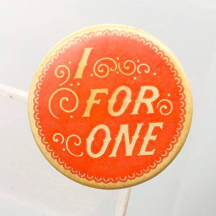 I For One Button Pinback .75" American Art Works Coshocton Ohio Red Vintage