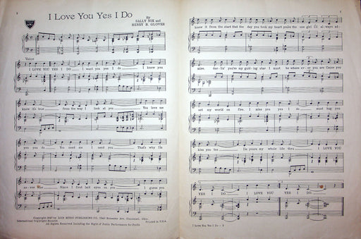 Sheet Music I Love You Yes I Do Sammy Kaye Sally Nix Henry Glover 1947 Lois 2