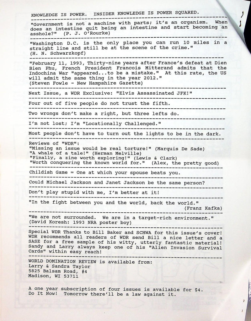 World Domination Review Journal of Amateur Paranoia 1993 # 8 2