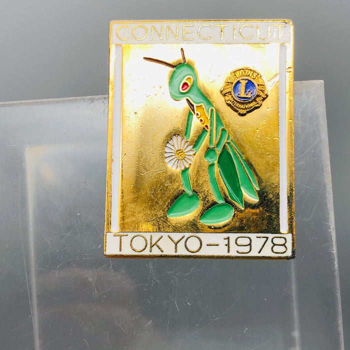 Vintage Lions Club Lapel Pin Pinback Connecticut Tokyo Japan Cicadas Bug Flower