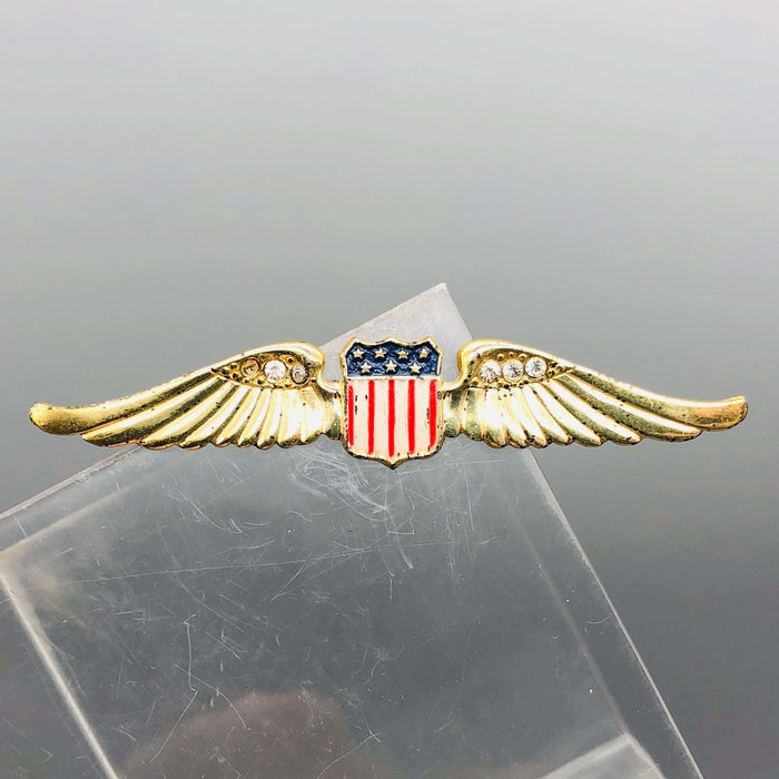 WW2 Pilot Wing Sweetheart Pin Pinback Sterling Craft By Coro Enamel Gold Tone 1