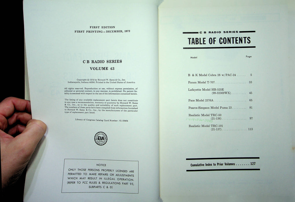 Sams Photofact CB Radio Series CB-43 December 1972 Fanon Pace Realistic B & K