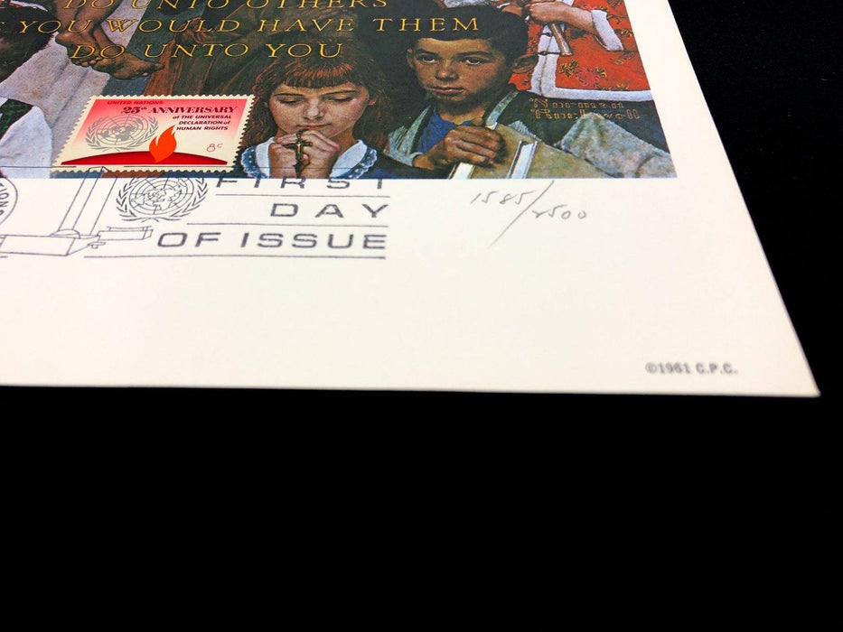 Norman Rockwell Lithograph Print Do Unto Others Human Rights United Nation Stamp 4
