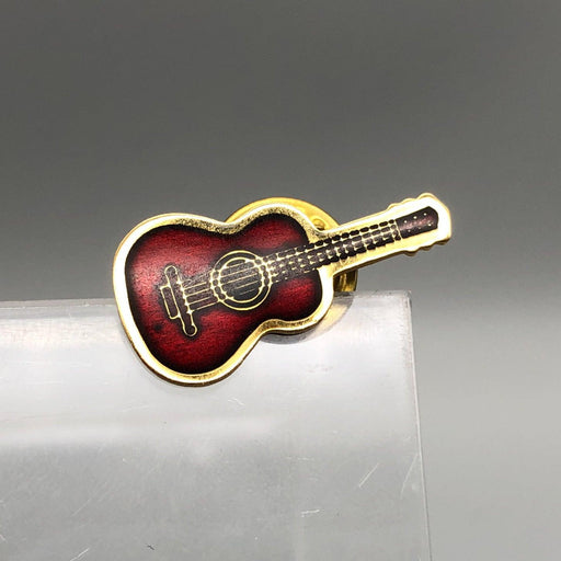 Vintage Acoustic Guitar Lapel Pin Red Enamel Gold Color Outline Country Music 2