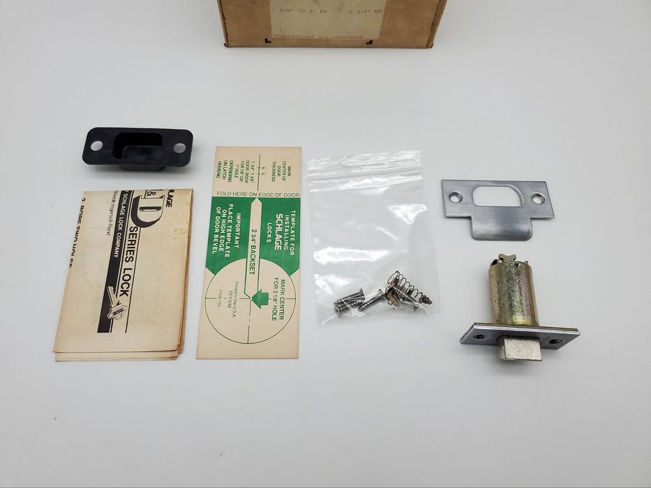 Schlage Door Knob Passage Latch Commercial Satin Chrome MET D10S 2-3/4 BS NOS