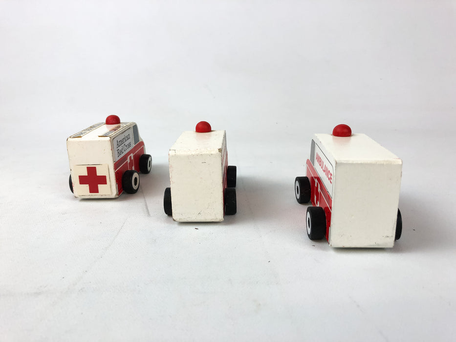 Greenbrier Wooden Ambulance Lot of 3 Emergency Vehicle Toys American Red Cross