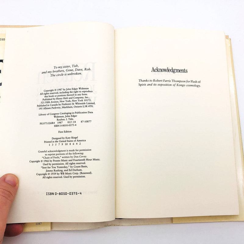 Reuben Hardcover John Edgar Wideman 1987 Old Age Poverty Crime 1st Edition 8