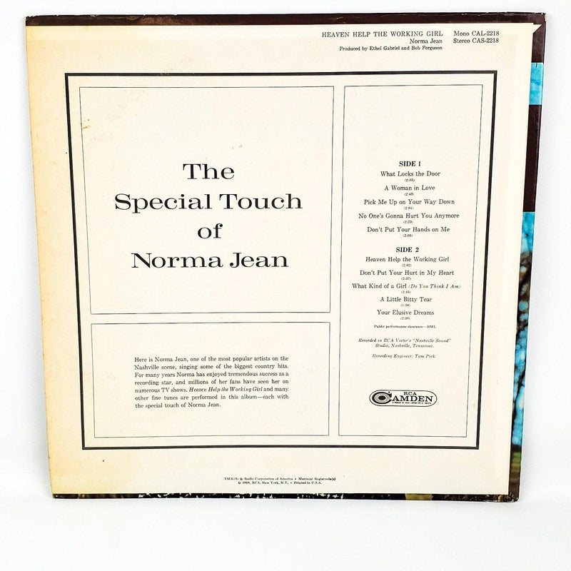 Norma Jean Heaven Help The Working Girl Record 33 RPM LP CAS 2218 RCA 1968 2
